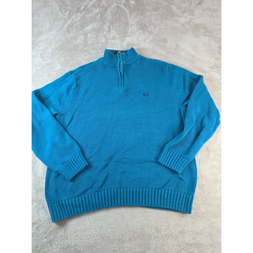 Chaps Quarter Zip Pullover Sweater Mens XL Blue Cotton Knit Logo